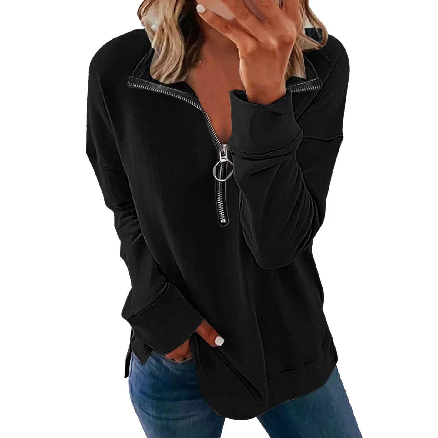 Women's casual pullover with stylish zipper NOVAE