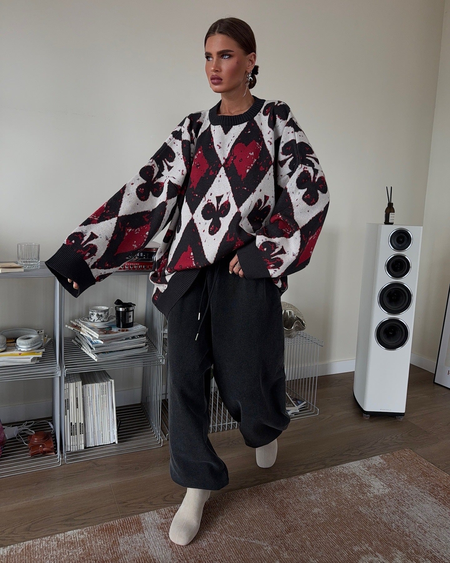 Women's oversized sweater with creative patterns and a wide cut NOVAE