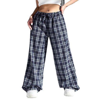 Women's Casual Checkered Trousers with Wide Cut and Elastic Waistband NOVAE