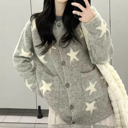 Women's cardigan with star pattern and practical pockets NOVAE