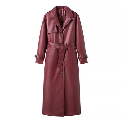 Women's faux leather trench coat with adjustable belt and chic collar NOVAE