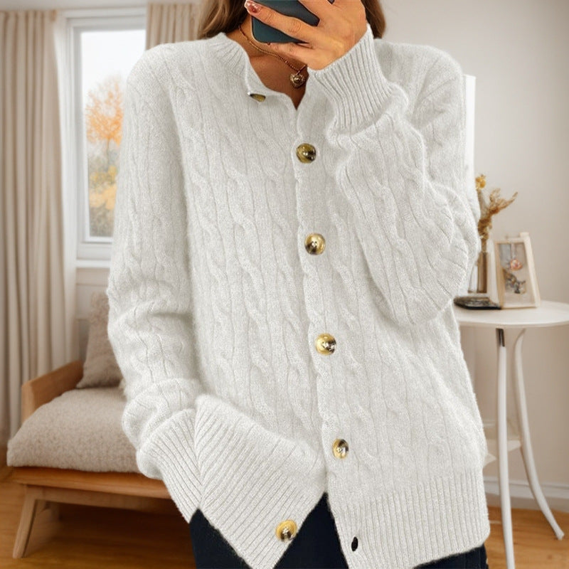 Women's cashmere cardigan with button closure and textured cable knit pattern NOVAE