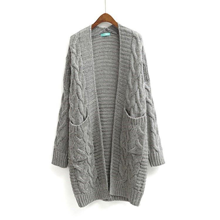 Women's cardigan with chunky cable knit pattern and pockets NOVAE