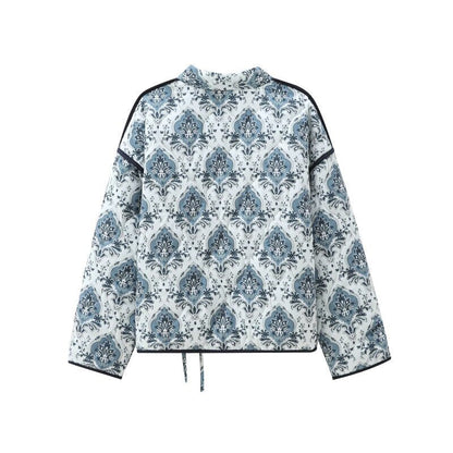 Women's elegant jacquard jacket with tie belt and luxurious pattern NOVAE