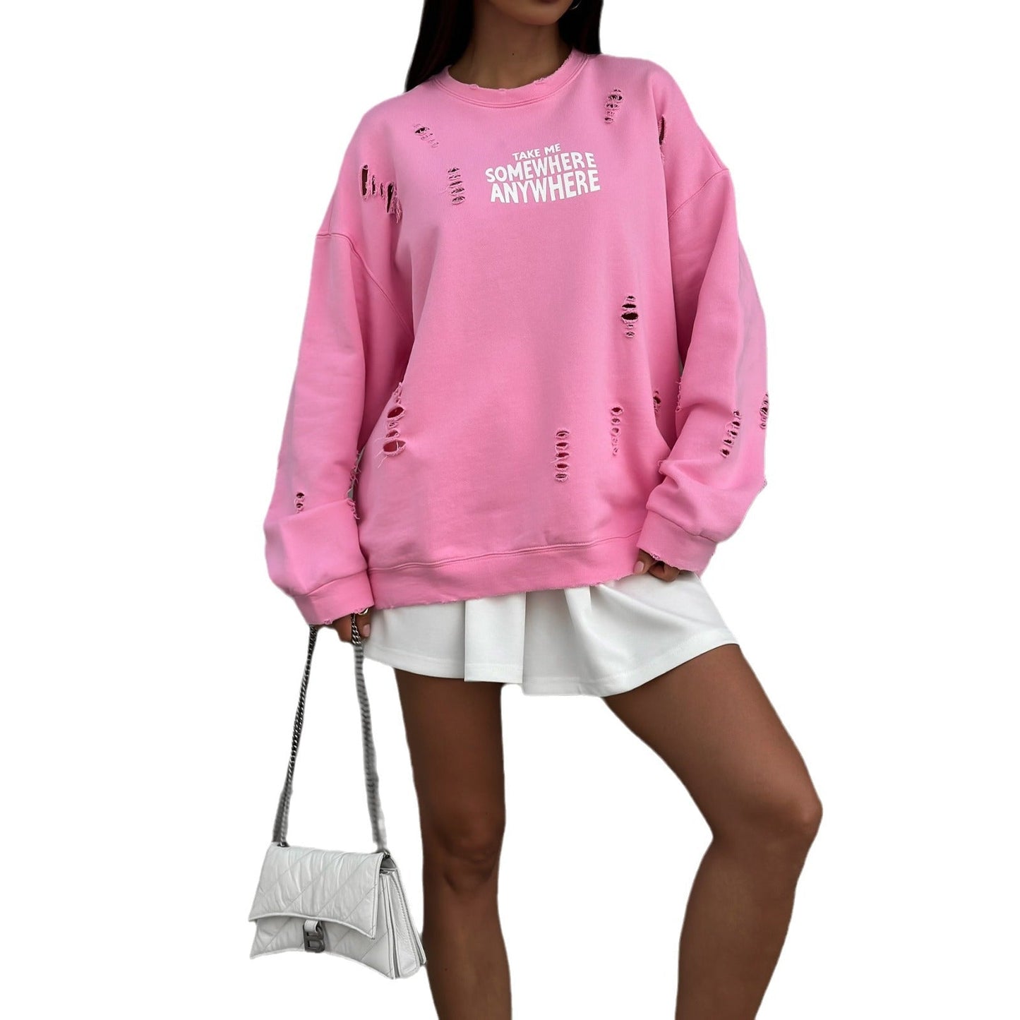Women's casual oversized sweater with stylish ripped details NOVAE