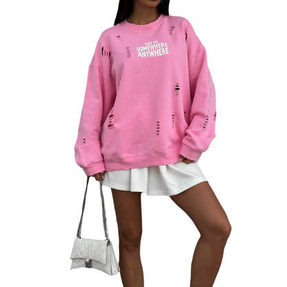 Women's casual oversized sweater with stylish ripped details NOVAE