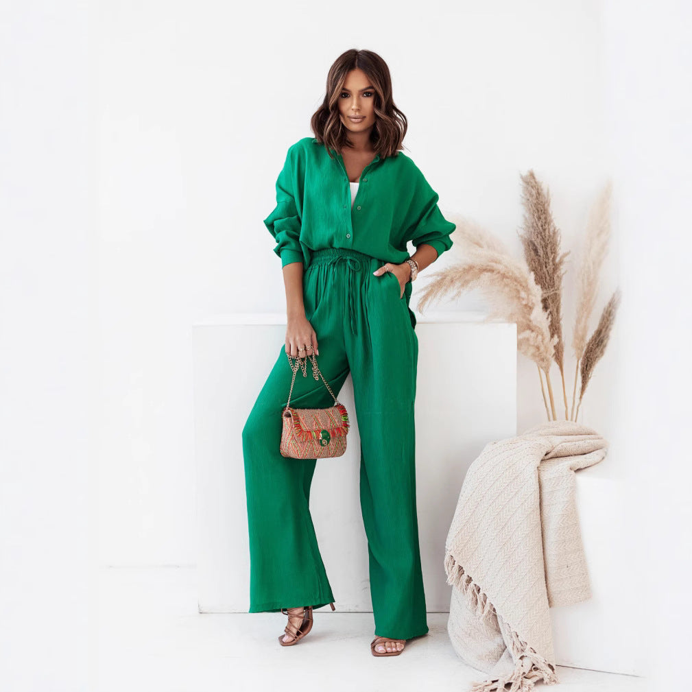Women's Casual Two-Piece Set with Wide-Cut Top and Loose-Fitting Trousers NOVAE