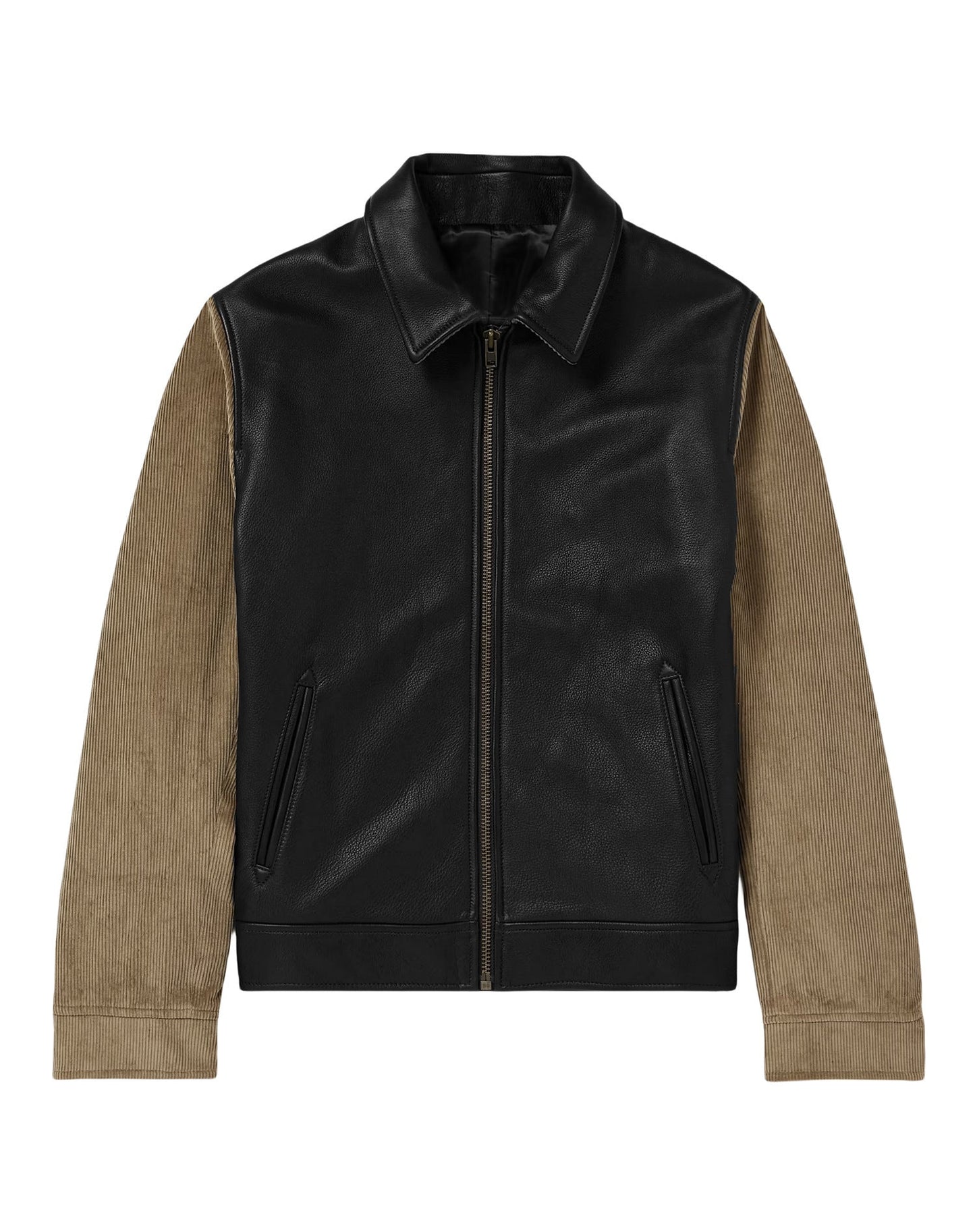 Men's fashionable leather jacket with corduroy details and practical zip pockets NOVAE