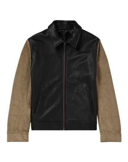 Men's fashionable leather jacket with corduroy details and practical zip pockets NOVAE