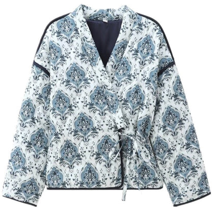 Women's elegant jacquard jacket with tie belt and luxurious pattern NOVAE