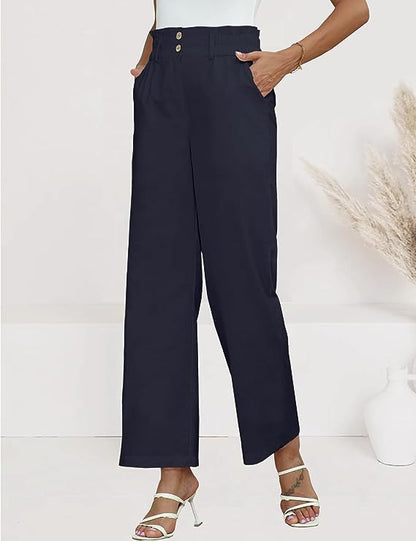 Women's wide-leg palazzo trousers with elasticated waistband and practical button details NOVAE