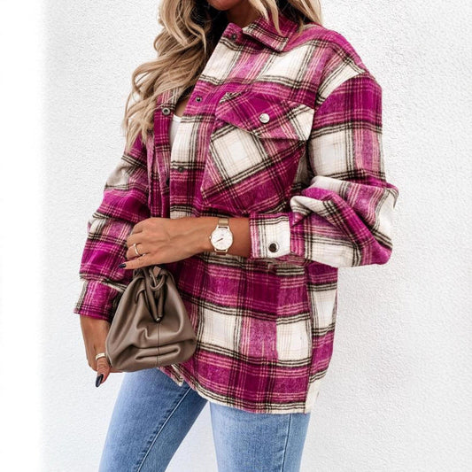 Women's checked overshirt jacket with a relaxed fit and practical pockets NOVAE