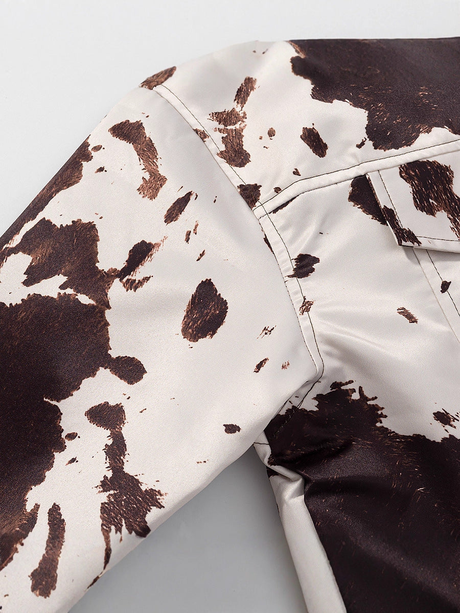 Women's casual denim jacket in a modern cow print design NOVAE