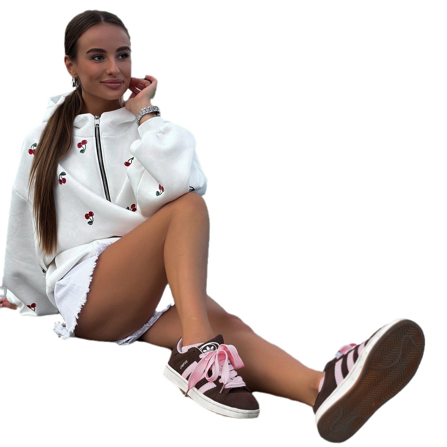 Women's hooded jacket with unique cherry design and oversized cut NOVAE