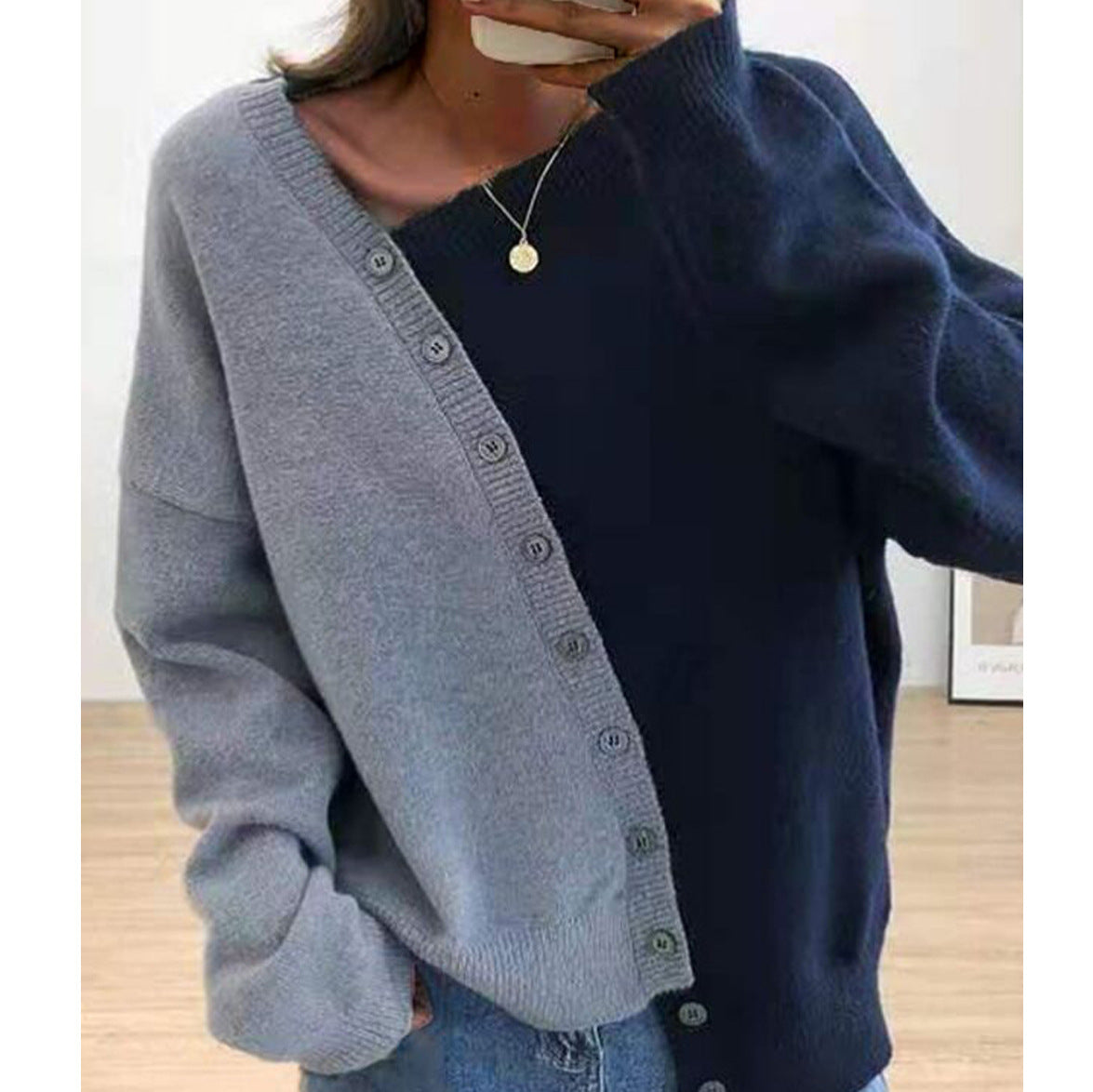 Women's fashionable cardigan with asymmetrical design and button details NOVAE