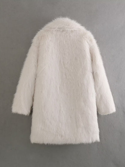 Women's fleece coat with double lapels NOVAE