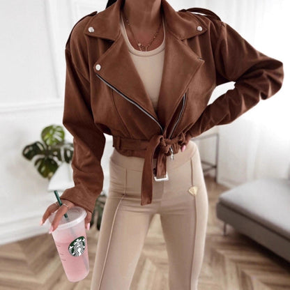 Women's Casual Biker-Style Transitional Jacket with Waist Belt NOVAE