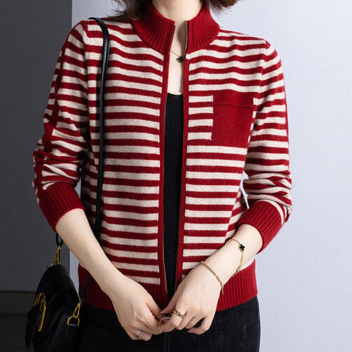 Women's cardigan with stand-up collar and zipper NOVAE