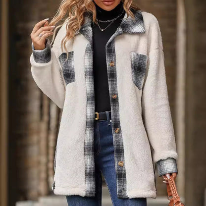 Women's fleece jacket with checked accents and practical cut NOVAE