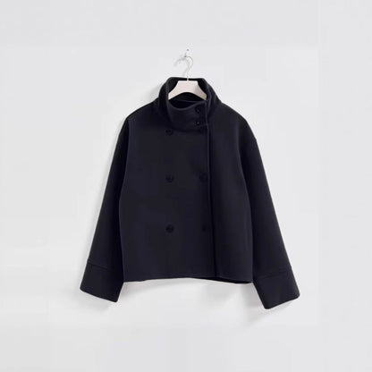 Women's Fashionable Cropped Jacket with High Collar and Double Button Placket NOVAE