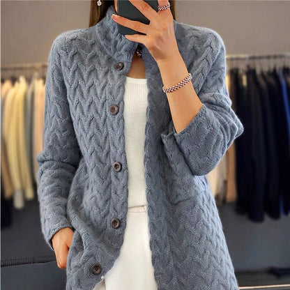 Women's cardigan with fashionable cable knit pattern NOVAE