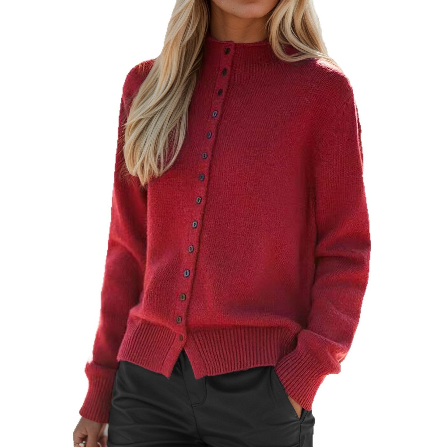 Women's cardigan with decorative buttons and high collar NOVAE