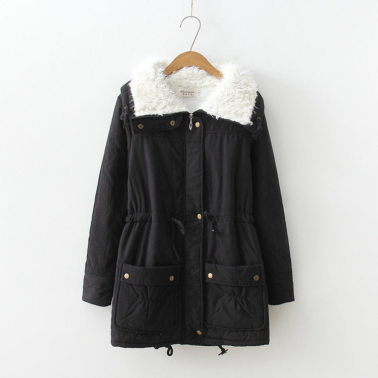 Women's transitional jacket with detachable faux fur collar and practical pockets NOVAE