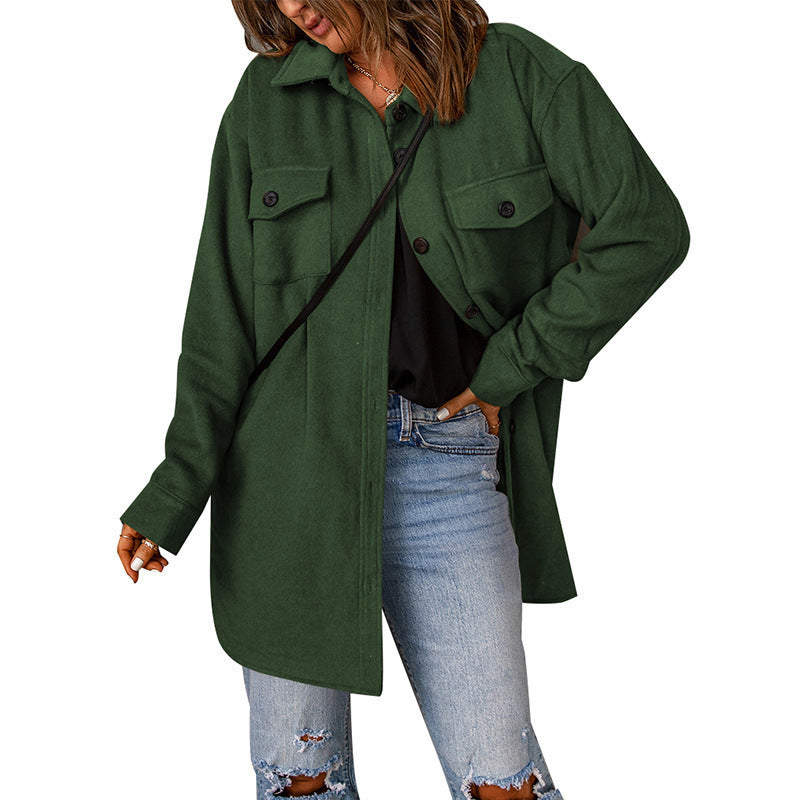 Women's Oversized Casual Jacket with Double Pockets and Button Details NOVAE