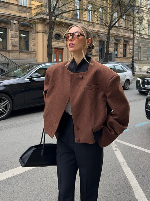 Women's fashionable short jacket with structured cut and high collar NOVAE