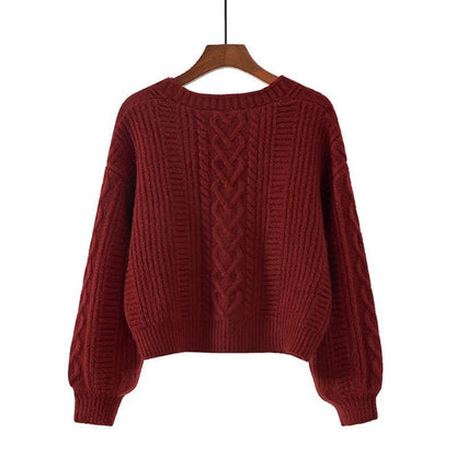 Women's cardigan with unusual cable pattern and deep V-neck NOVAE