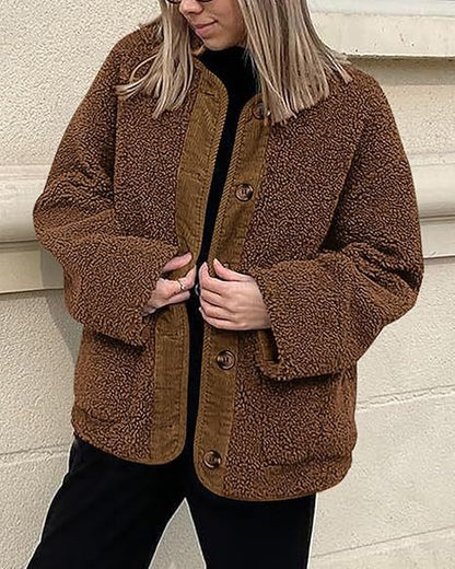 Women's cozy teddy jacket with color-coordinated collar NOVAE