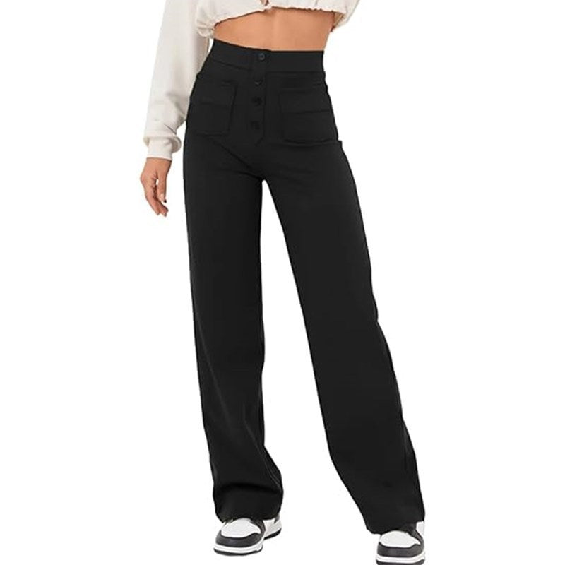 Women's elegant high-waisted lounge trousers with large pockets and button closure NOVAE