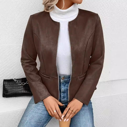 Women's fashionable faux leather jacket with a feminine fit and zipper NOVAE
