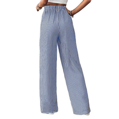 Women's wide-leg striped trousers with elasticated waistband and practical pockets NOVAE