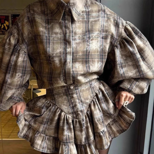 Women's Checkered Blouse and Skirt Set NOVAE