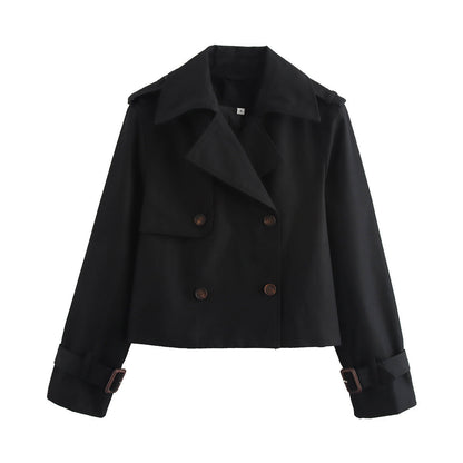 Women's cropped trench jacket with double button placket and adjustable sleeves NOVAE