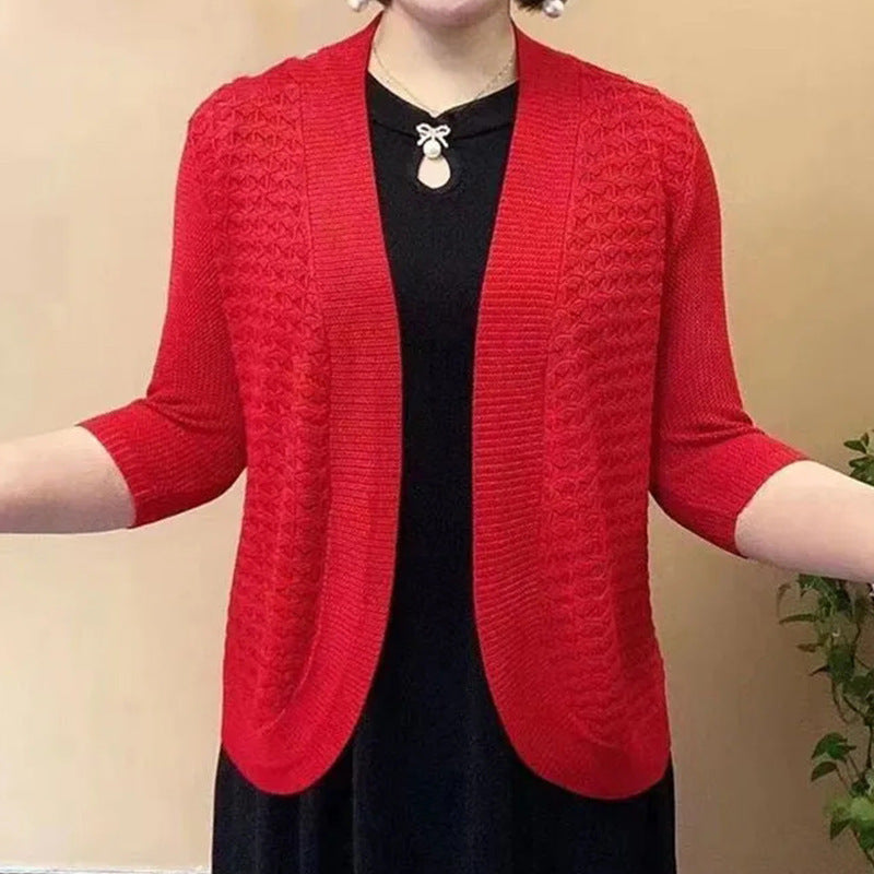 Women's cardigan with 3/4 sleeves and textured pattern NOVAE