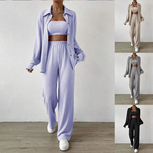 Women's two-piece lounge set with top and wide-leg trousers NOVAE