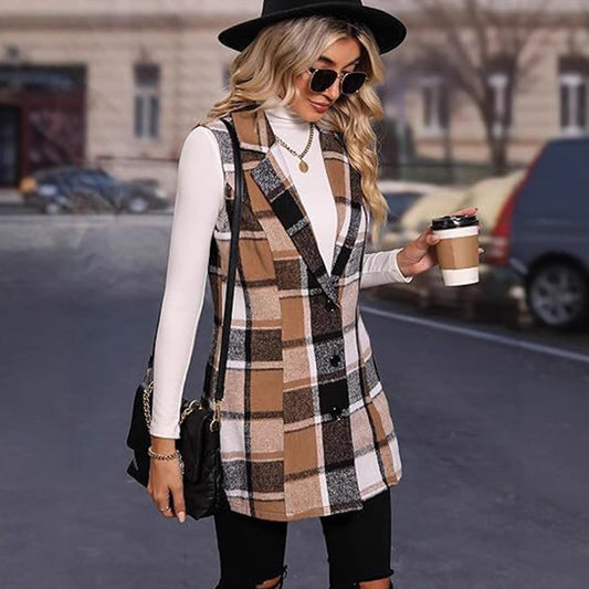 Women's long jacket in a modern check design NOVAE