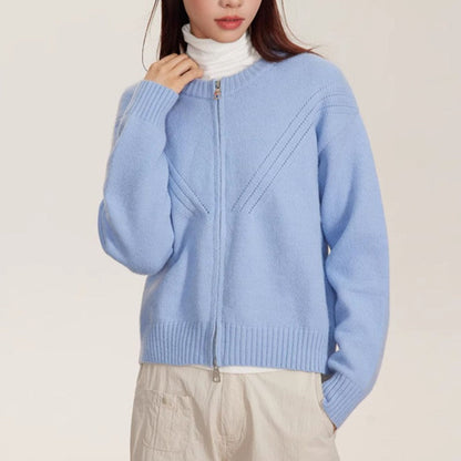 Women's cozy cardigan with modern zipper and fine textured design NOVAE