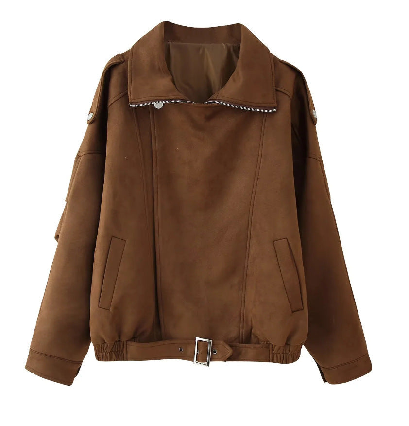 Women's soft suede jacket with a casual cut and practical pockets NOVAE