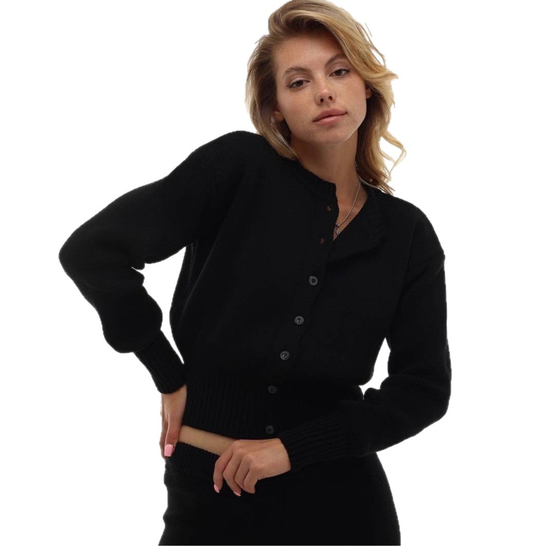 Women's cropped cardigan with fine rib details and elegant button closure NOVAE