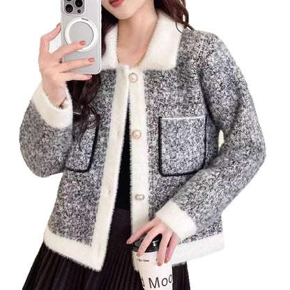 Women's Fluffy Cardigan with Contrasting Pockets and Collar NOVAE