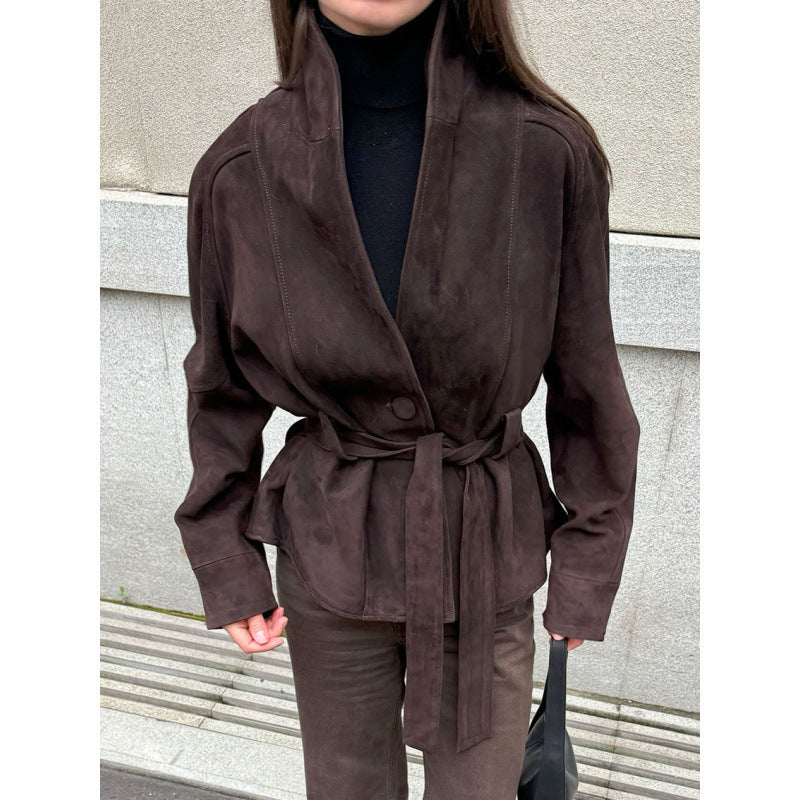 Women's elegant soft blazer-style jacket with waist belt NOVAE
