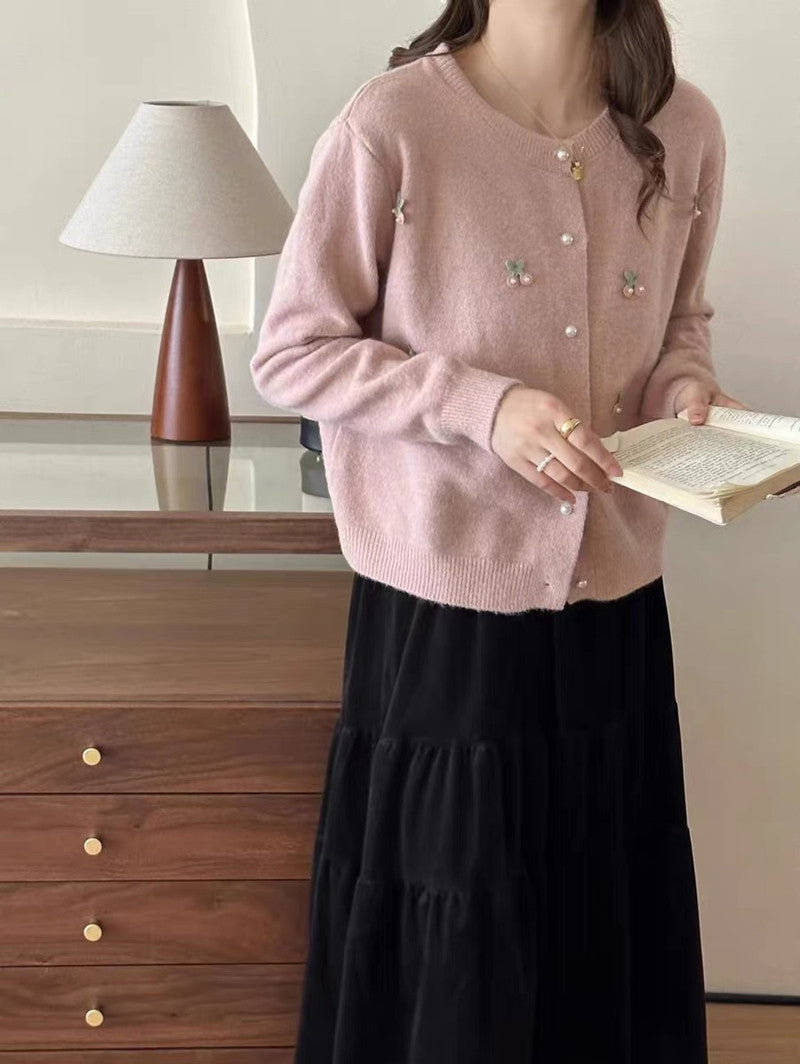 Women's Elegant Cardigan with Floral Appliqués NOVAE