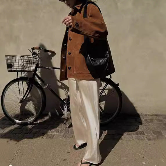 Women's Oversized Suede Jacket with Button Details NOVAE