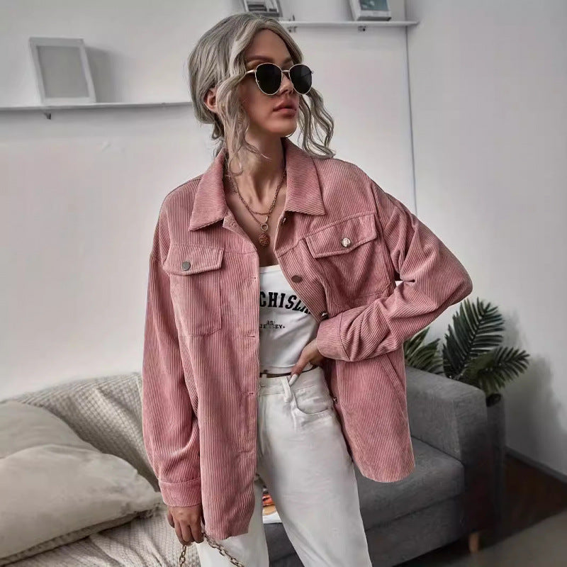 Women's casual corduroy jacket with decorative buttons and practical pockets NOVAE