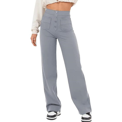 Women's elegant high-waisted lounge trousers with large pockets and button closure NOVAE