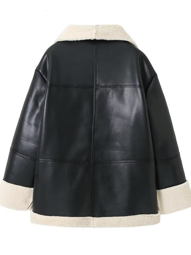 Women's faux leather jacket with teddy lining NOVAE