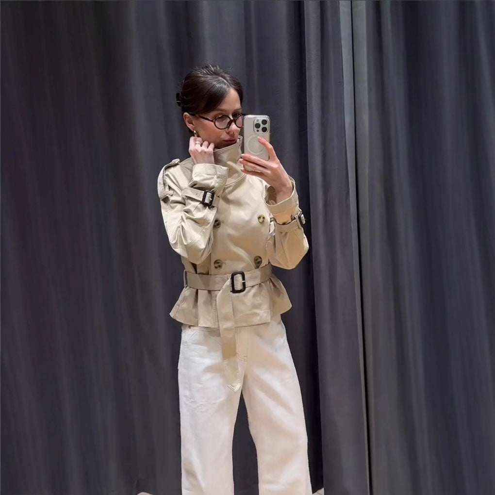 Women's fashionable trench coat with high collar and practical side pockets NOVAE